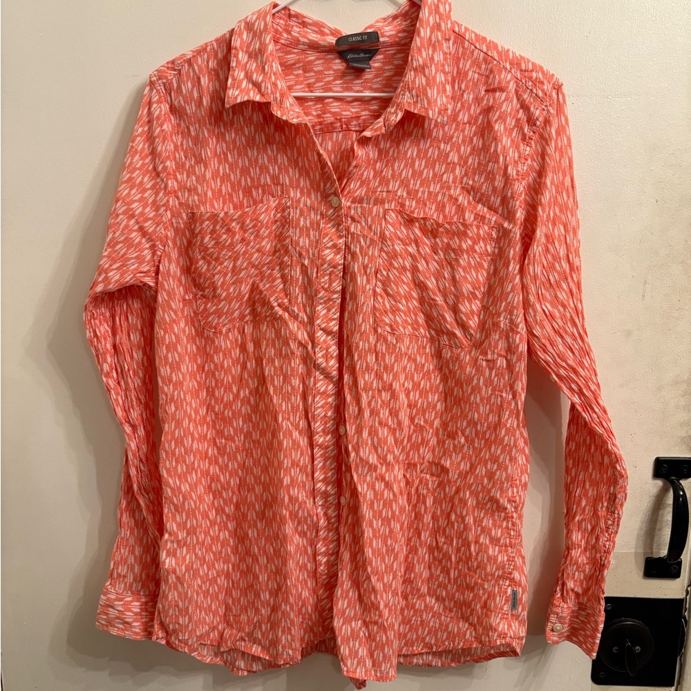 Eddie Bauer Men's Coral Patterned Button Down Shirt